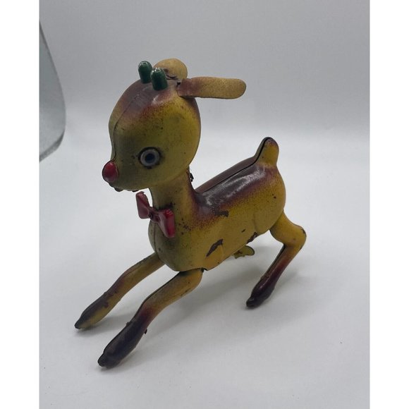 Vintage Wind Up Rudolph The Red Nose Reindeer Tin Toy, Made in Japan, Christmas - Picture 4 of 8
